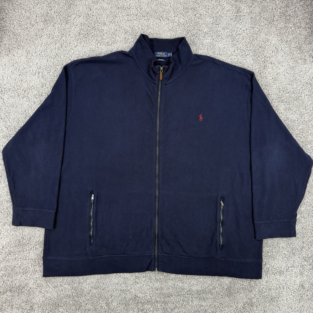 Polo Ralph Lauren Estate Rib Full Zip Sweater Men's 4XB Navy Cotton Mock Neck